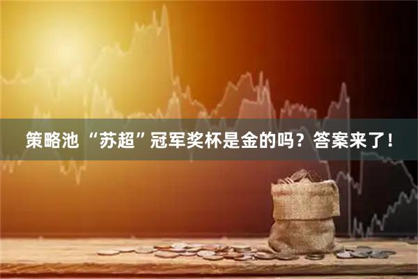 策略池 “苏超”冠军奖杯是金的吗？答案来了！